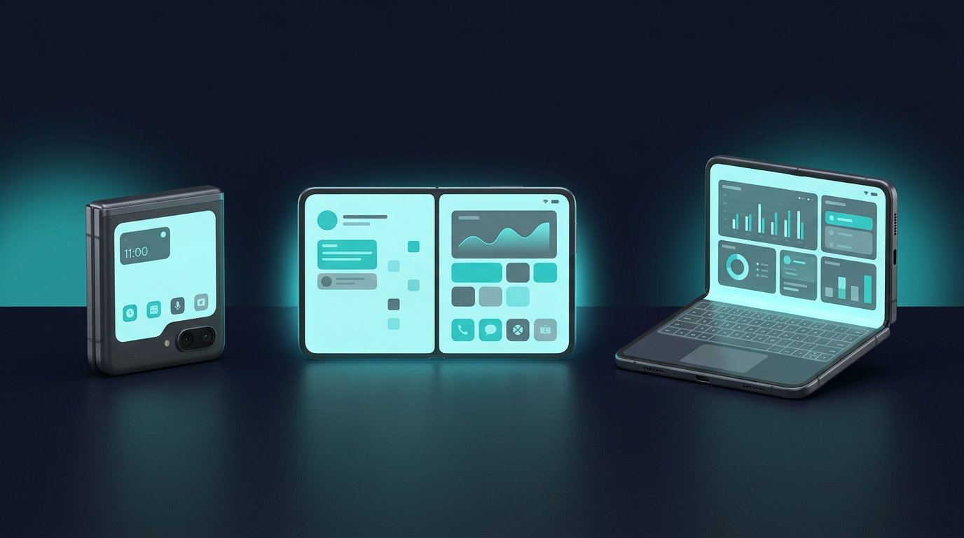 Editorial illustration for Building DuoCreator — Part 2: Designing Compact, Expanded and Tabletop Layouts for iPhone Duo